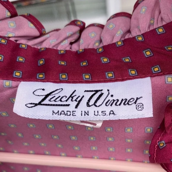 Vintage Lucky Winner Size 14 Western Red Patterned Blouse with Ruffle Collar - Picture 8 of 9